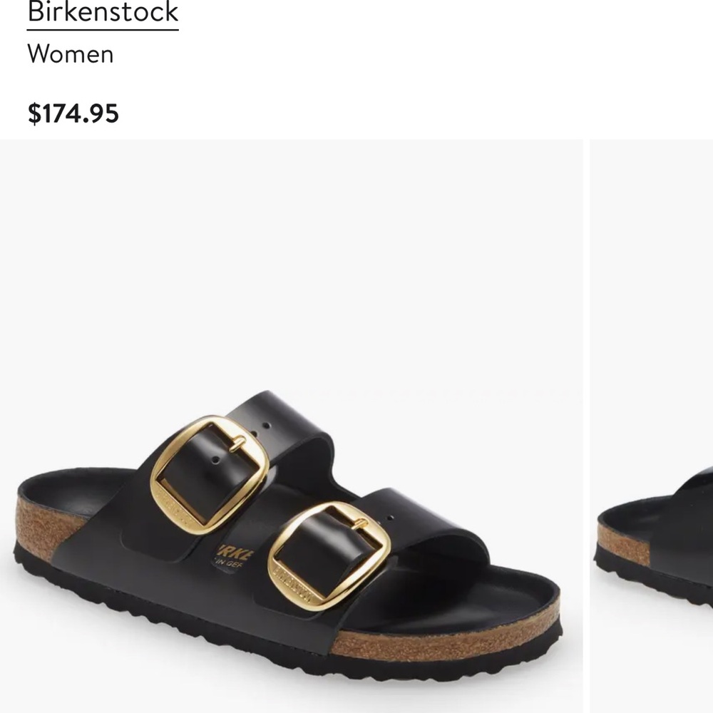 Birkenstock Black Slides with Gold Accents